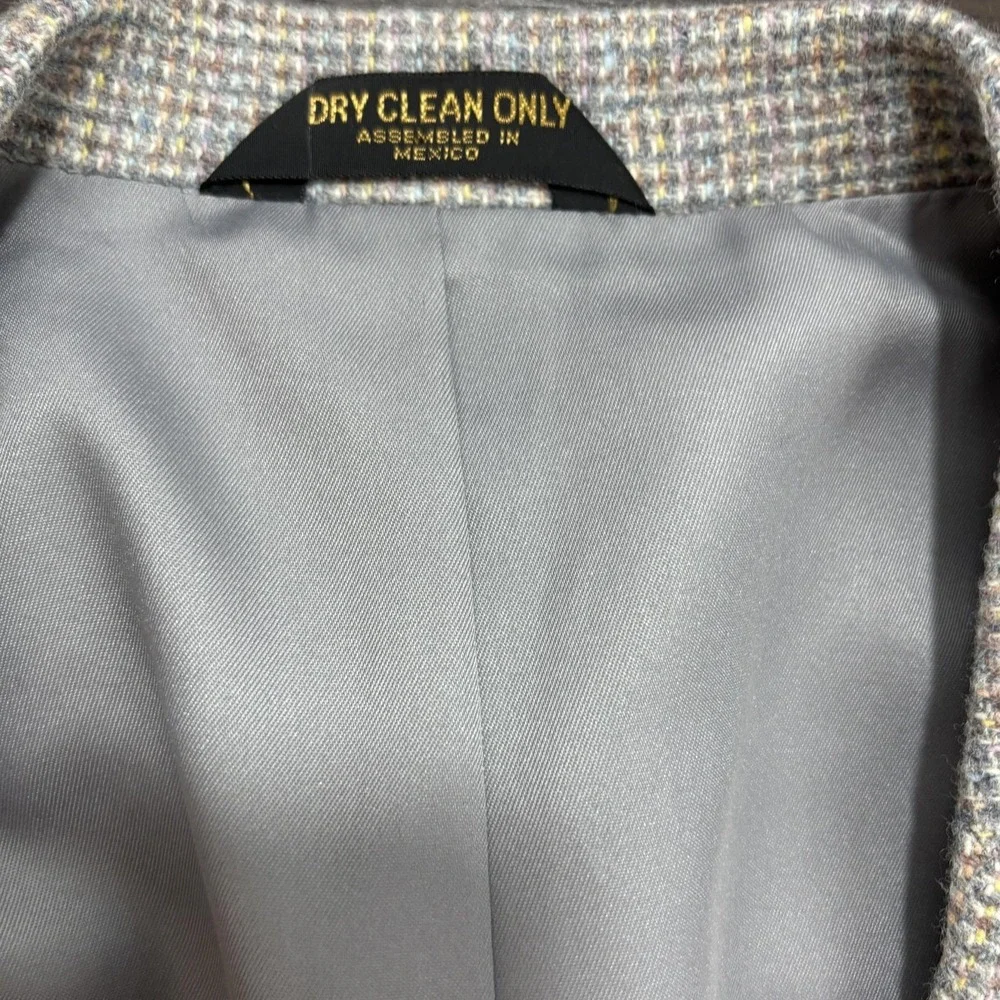 Vintage Basketweave Tweed Sport Coat Blazer Mens 40L Long Gray Pastel Pink Blue